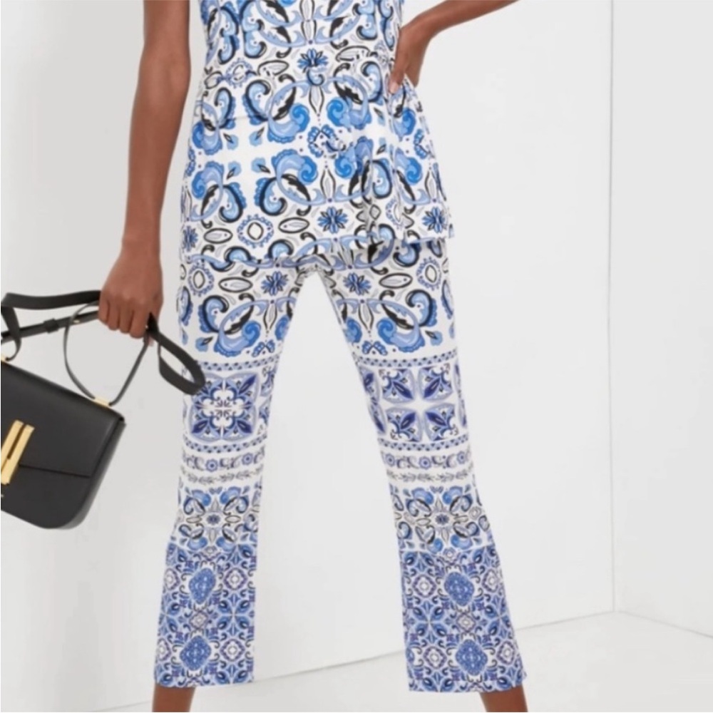 Tuckernuck Majolica Tile blue and white cropped ankle pants size Small NWOT - Picture 2 of 2